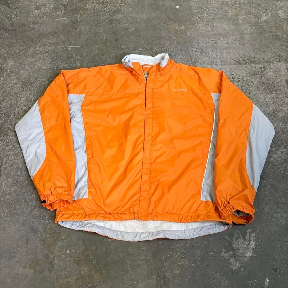 LL Bean Mens Medium Orange Gorpcore Zip Up Windbreaker Jacket 2000s Vintage